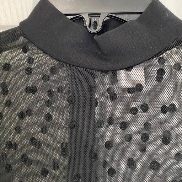Sheer Polka Dot Long Sleeve Black Bodycon Dress With Mock Neck & Back Zip Closur - Picture 8 of 9